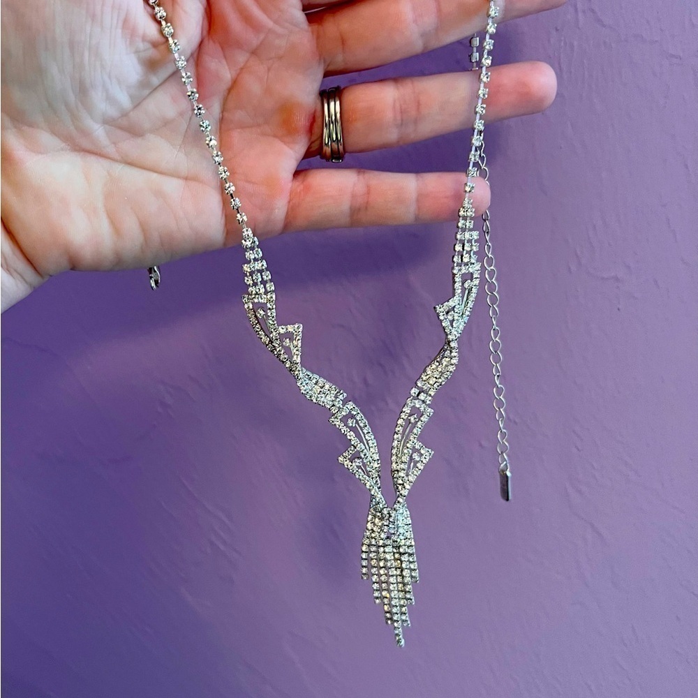 Bridal set - earrings and necklace, crystal/CZ beauties, 3D necklace, vintage - Picture 4 of 7